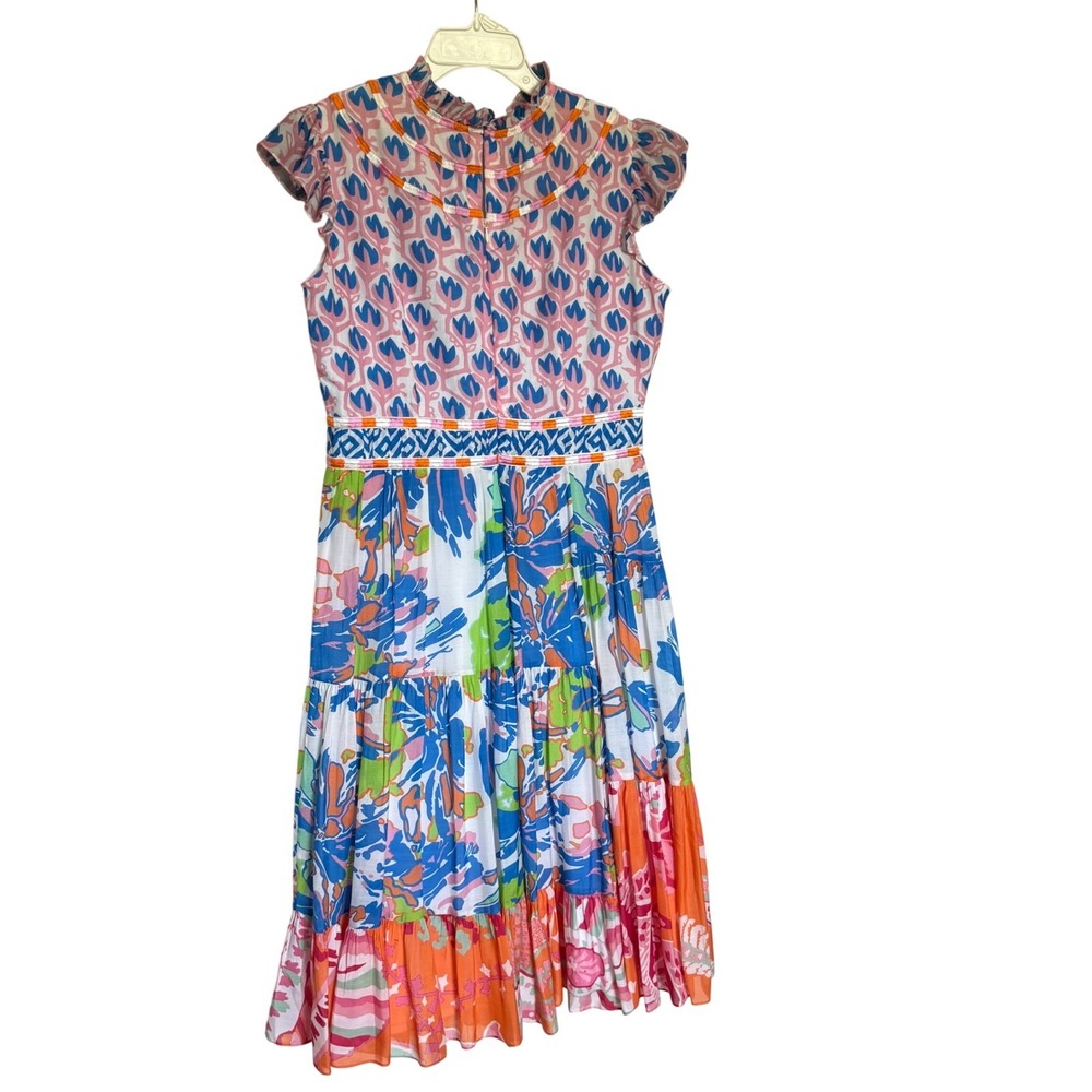 CK Bradley Tiered Midi Dress Women S Multicolor Floral Ruffle Sleeve Preppy - Picture 3 of 13
